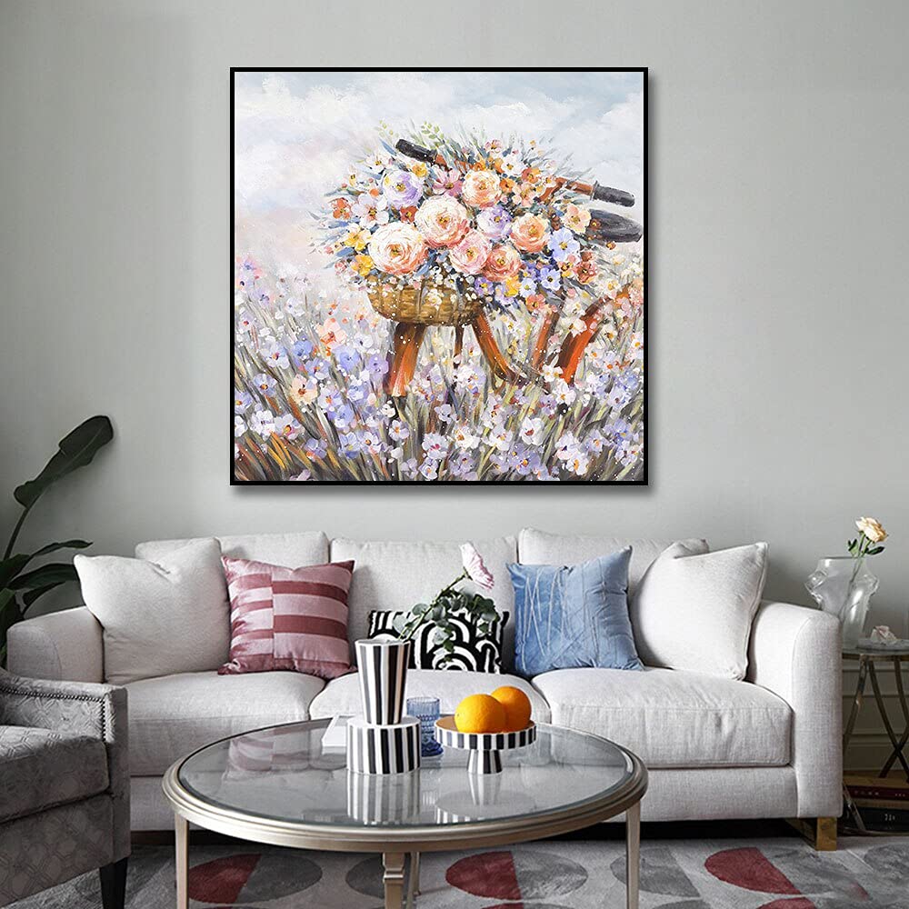 Amazon.co.jp: 花自転車壁アートキャンバス絵画写真北欧風景ポスターと